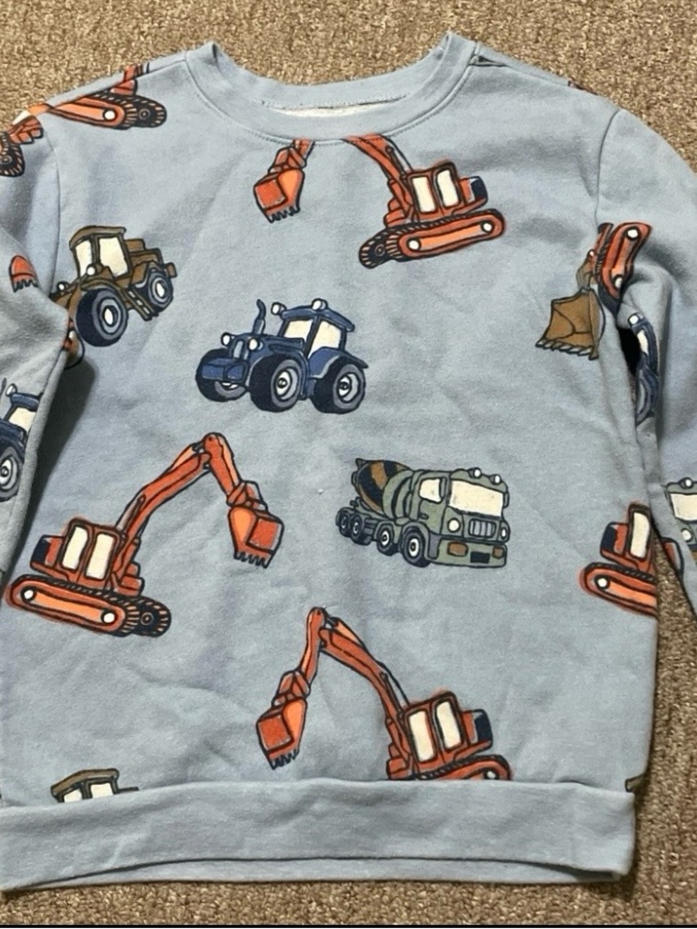 Light Blue Long Sleeve Sweatshirt W/Construction Vehicle Print Boys 5T Garanim